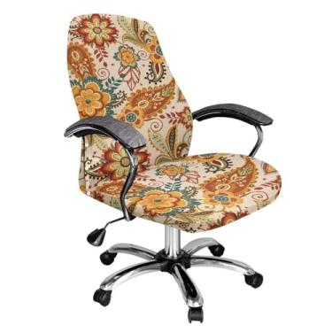 Imagem de Uorisanigo Capa para cadeira de mesa para o Dia de Ação de Graças, floral, boêmia, com encosto alto, para escritório, removível, decoração para o dia de Ação de Graças