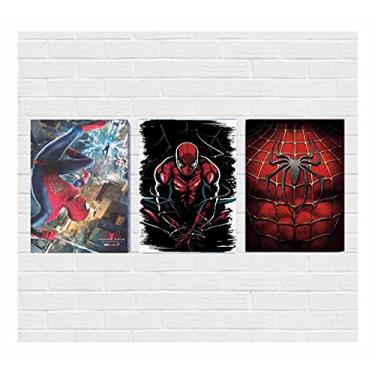 Imagem de Kit 3 Placas Quadros Decorativos MDF A4 Homem Aranha Mod 92