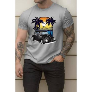 Imagem de Camisa Masculina Premium Estampada Fusca Carro Paisagem Praia Em Algod