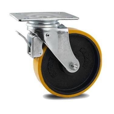 Imagem de Rodizio PU Giratório industrial 5 pol. roda ferro com freio colson