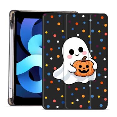 Imagem de MAYCARI Capa de Halloween para iPad de 10,2 polegadas 2021/2020/2019 com suporte para lápis, capa protetora traseira de TPU macio original com pontos fantasmas fofos, iPad 9ª/8ª/7ª geração, capa