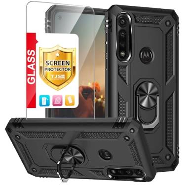 Imagem de TJS Capa compatível com Motorola Moto G Power (2020), com [protetor de tela de vidro temperado], anel de metal, suporte magnético, suporte resistente, capa protetora contra quedas (preto)