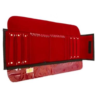 Imagem de MostruáRio De Pano Para Joias, Estojo Grande Porta Joias Organizadora Com DivisóRias, Para Guardar Semijoias, Bijuterias, Brincos, AnéIs, Colares E Pulseiras(Vermelho)