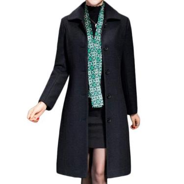 Imagem de Casaco feminino Jenkoon, trincheira de lã, de inverno, preto, GG