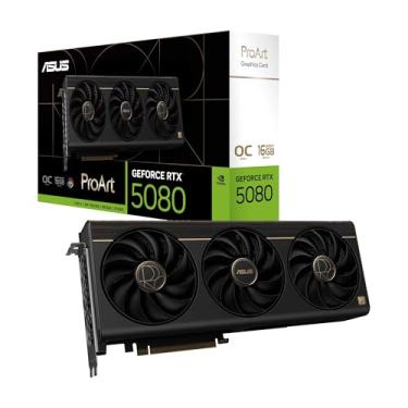 Imagem de ASUS Placa gráfica ProArt GeForce RTX 5080 OC Edition (PCIe 5.0, 16GB GDDR7, USB Type-C, HDMI/DP 2.1, 2.5-slot, ventiladores de tecnologia axial, câmara de vapor, almofada térmica GPU de mudança de