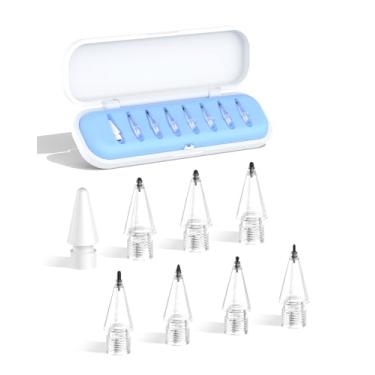 Imagem de XYOFUN Pacote com 8 pontas de substituição de fibra de carbono para Apple Pencil Pro/2ª/1ª geração/USB-C, pontas atualizadas para tela nua e vidro temperado com estojo de armazenamento - azul