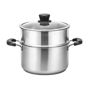 Imagem de RAUGAJ Panelas, vaporizadores de aço inoxidável de 2 camadas, vaporizadores, conjunto de panelas de inserção de vapor vegetal, tampa de vidro temperado, fundo composto de três camadas/19 * 18,8 cm