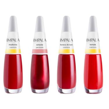 Imagem de Kit 6 Esmaltes Impala Tons de Vermelho Cremosos Perolados (Madonna + Amante + Boneca + Tomate)