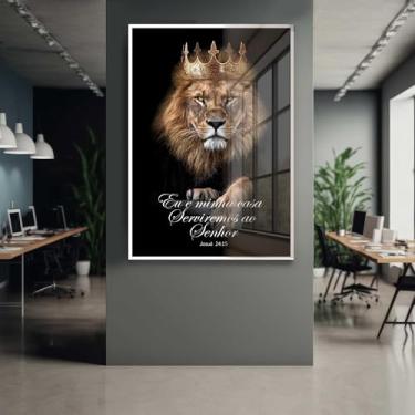Imagem de Quadro Decorativo com Moldura e Acrilico Cristal Vidro Leão de Judá Versículo Sala Quarto Hall