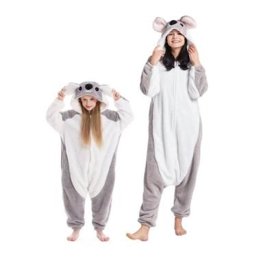 Imagem de Pijama adulto unissex de flanela de coala cinza DarkCom Onesie DarkCom