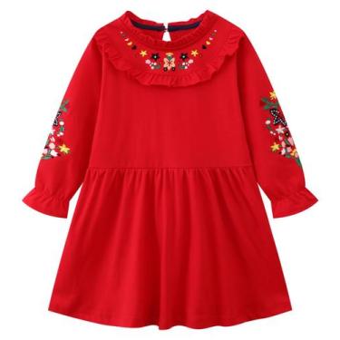 Imagem de Vestido Hongshilian Girls, algodão, manga comprida, 6T, vestido casual