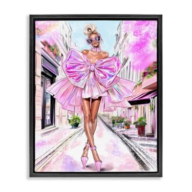 Imagem de Stupell Industries Fashionista in Big City Design de arte de parede em tela flutuante preta emoldurada por Jess Stempel, 53 x 43 cm