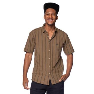 Imagem de Camisa Masculina Gangster Manga Curta Algodão Listras Musgo, Musgo, G