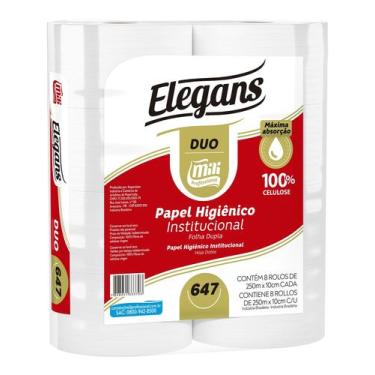 Imagem de Papel higienico rolao folha dupla Duo Elegans Mili 100% 10x250 8un