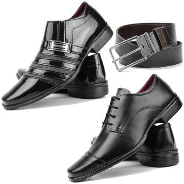 Imagem de Sapato social preto kit com 2 pares + cinto dupla face - Pizzolev, Pre