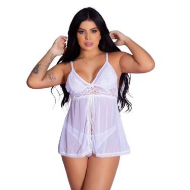 Imagem de Camisola Tule Transparente Feminina com Calcinha Lingerie Sexy Sem Boj