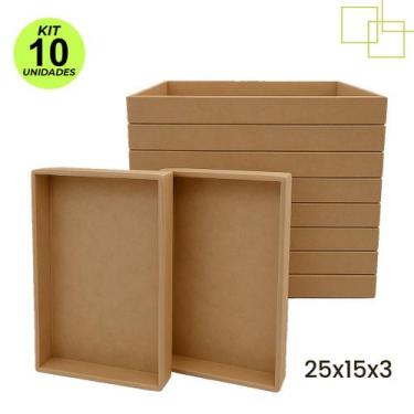 Imagem de Kit 10 Bandejas MDF Reta Sem Alça Decorativas Organizadoras 25x15x3 - 