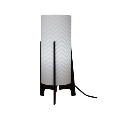 Imagem de Abajur Tripé Madeira Preta E Cúpula Chevron Branco Bivolt