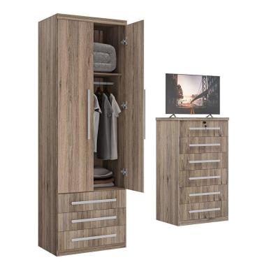 Imagem de Guarda-roupa 2 Portas 3 Gavetas Modular 1303 Ilan Castanho