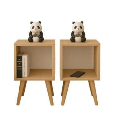 Imagem de Criadomudo para Quarto, Nicho Mesa de Cabeceira Quadrado com Pés Retro, Kit com 2(42x22cm)(natural)