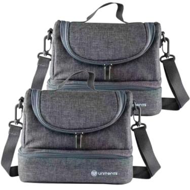 Imagem de Kit 2 Bolsas Térmica 6L Pratfit Lancheira Com Alça Para Marmita Frutas Frasqueira Fitnes Compacta (CINZA)