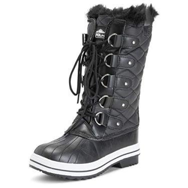 Imagem de Polar Bota de neve feminina alta de nylon para inverno, Couro preto, 37