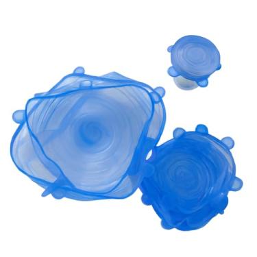 Imagem de Kit 6 Tampas de Silicone Reutilizável Esticável Tampa Elástica Universal para Microondas, Panelas, Frigideiras, Canecas e Recipientes(AZUL)