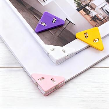 Imagem de 12 peças clipe de canto de arquivo triangular, clipes de papel de canto de plástico, conjunto de clipes de fichário triangulares para guardar documentos, artigos de casa, escola, escritório (6 cores)