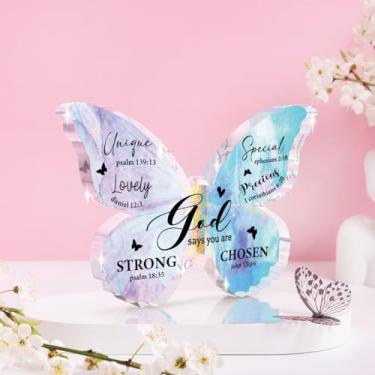 Imagem de Presentes religiosos cristãos para mulheres, presentes das escrituras, versículos bíblicos presente de fé Jesus para mulheres, God Says You Are placa de mesa de acrílico para escritório em casa