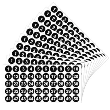 Imagem de 10 peças de fundo preto, texto branco, 1-50 adesivos de classificação de números consecutivos, adesivo circular, adesivo de etiqueta de número consecutivo de 2,5 cm