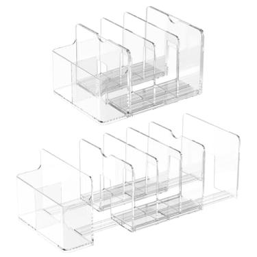 Imagem de ZJRDYYK Pacote com 2 suportes de arquivo de acrílico transparente, classificador de arquivos de mesa escalável com suporte de caneta, organizador vertical de pasta de arquivos para livros, envelopes