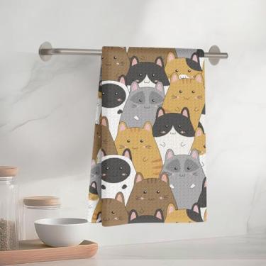 Imagem de Toalhas de cozinha com padrão sem costura de gato fofo, utensílios de mesa toalha de prato de microfibra absorvente decorativa toalha de chá, toalhas de mão waffle para cozinha, casa, banheiro