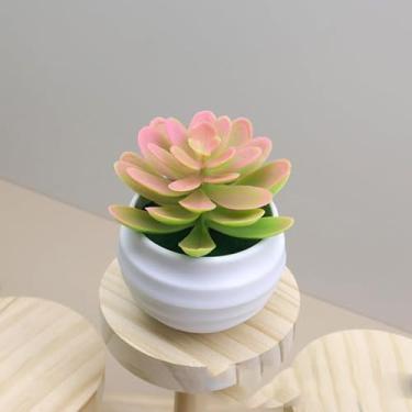 Imagem de Plantas suculentas artificiais em vasos, pequenas plantas falsas para quarto, estética, sala de estar, escritório, prateleira, decoração de banheiro (rosa)