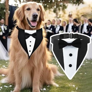 Imagem de Terno de smoking para cães com gravata borboleta - coleira bandana de casamento formal ajustável para cães, smoking de noivado e aniversário para animais de estimação pequenos, médios e grandes