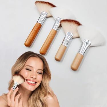 Imagem de 4 pincéis para ventiladores de cerdas macias com destaque para blush, pincel de maquiagem facial, pincel de acabamento em pó, multiuso, aplicador facial, ferramentas de maquiagem facial para destacar