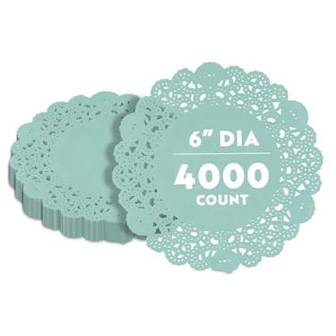 Imagem de Restaurantware - Paptry Tek 15 x 15 cm Doilies de renda de papel, 4000 toalhas de mesa descartáveis - Acabamento de renda elegante, de longa duração, jogo americano de papel azul-petróleo, para doces
