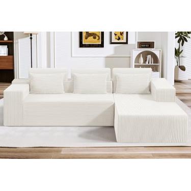 Imagem de HABUTWAY Sofás seccionais para sala de estar, sem montagem, sofá em forma de L 266.7 cm sofá modular secional com assento profundo, conjuntos de móveis de sofá de nuvem para apartamento, veludo cotelê