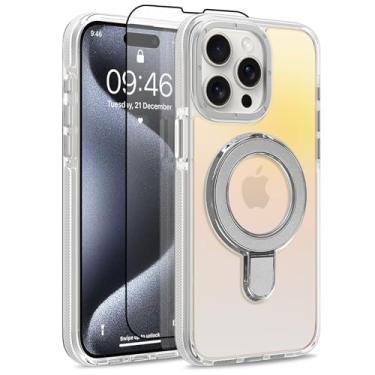 Imagem de MOWIME Capa magnética para iPhone 15 Pro Max com suporte [compatível com Magsafe] [Design fluorescente moderno] [1 protetor de tela] Capa fosca translúcida fina para iPhone 15 Pro Max 6,7 polegadas