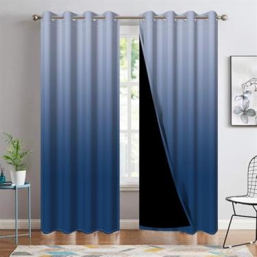 Imagem de DORCEV Cortinas blecaute ombré azul marinho com ilhós, isolamento térmico, bloqueio de luz, cortinas de janela para decoração de quarto e sala de estar, cortinas de escurecimento de quarto gradiente