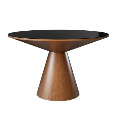 Imagem de Mesa De Jantar Madri Cone Chanfrada Redonda Nozes 1.30 Cm Vidro Preto
