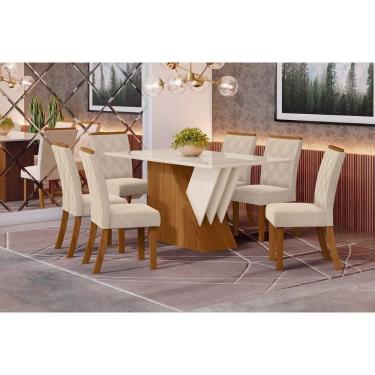Imagem de Sala de Jantar Completa Epic Vidro 160Cm + 6 Cadeiras Vita Nature Veludo Light Linho