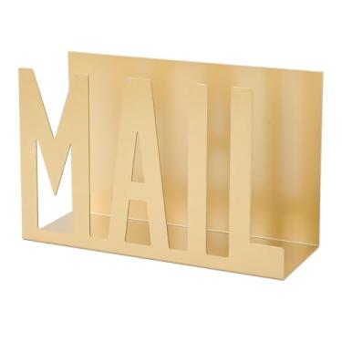 Imagem de Aramox Organizador de Correio de Metal, Porta-cartas de Mesa Com Recorte de Correio Minimalista para Contas, Papéis, Organizador de Mesa de Escritório, Bandeja de Documentos (GOLD)