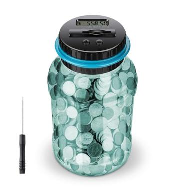 Imagem de Cofrinho de moedas, contador de moedas digital Winnsty com visor LCD, caixa de economia de dinheiro de grande capacidade para todas as moedas dos EUA (azul claro)