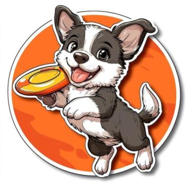Imagem de Adesivo de Animais para Quarto Infantil Decorativo Kawai Cachorro Feliz com Frisbee Fofinho 40x40cm