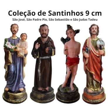 Imagem de Coleção de Santos de Resina Miniatura 9 cm Santinhos - São José, Padre Pio, Sebastião, Judas Tadeu