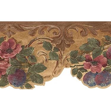 Imagem de CONCORD WALLCOVERINGS Borda de papel de parede rolagem rosa e fruta, 17 cm x 15' design tradicional francês country com frutas de rosa mosqueta, vinil lavável pré-colado para cozinha e sala de estar