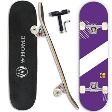 Imagem de WHOME Skate profissional completo para adultos jovens e iniciantes - 78,72 cm skate de rua côncavo duplo 8 camadas Alpine Hard Rock Maple Deck ABEC-9 Rolamentos inclui T-Tool