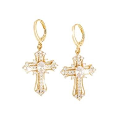 Imagem de Brincos de ouro femininos modernos de zircônia cúbica cruzada, brincos hipoalergênicos, acessórios de moda, joias, presentes, Medium, Metal, Sem pedra preciosa