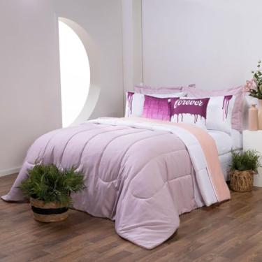 Imagem de Kit Edredom Queen Hipercal 400 Fios Dupla Face com Porta Travesseiro 07 Peças Colorful Rosa