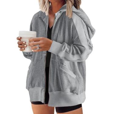 Imagem de Jaqueta feminina com capuz Eytino Plus Size Waffle Knit